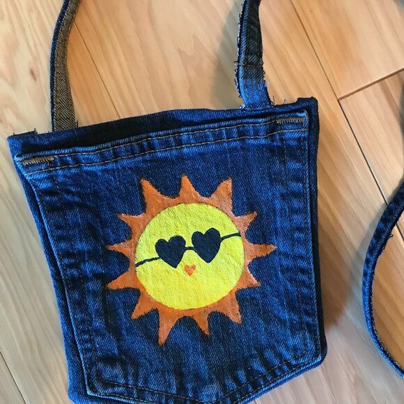 Handmade Crossbody Cell Phone Bag: Lake Girl Theme, Recycled Denim Jean Purse - Picture 3 of 9